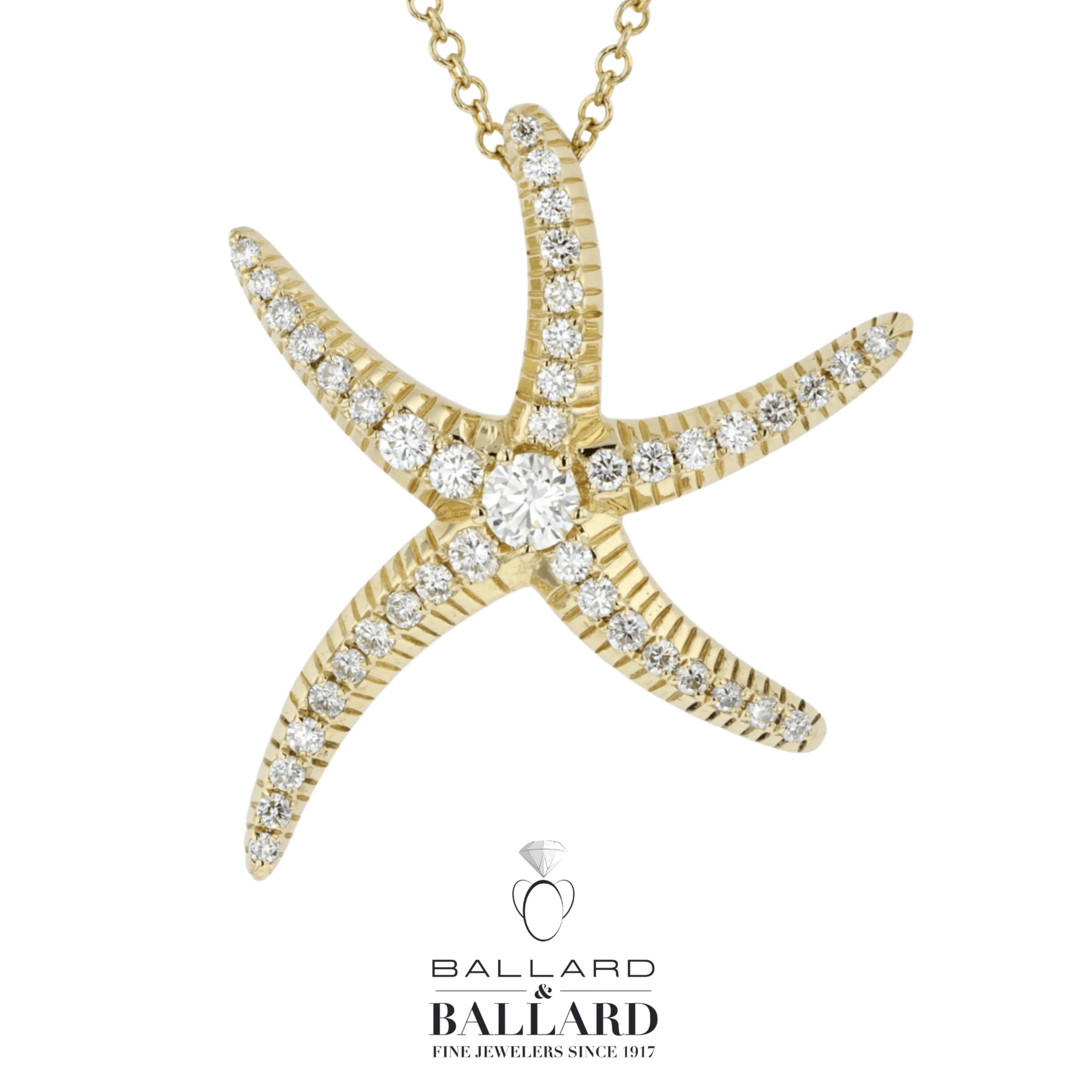 14K Yellow Gold & Diamond Starfish Necklace  Ballard & Ballard Fountain Valley, CA