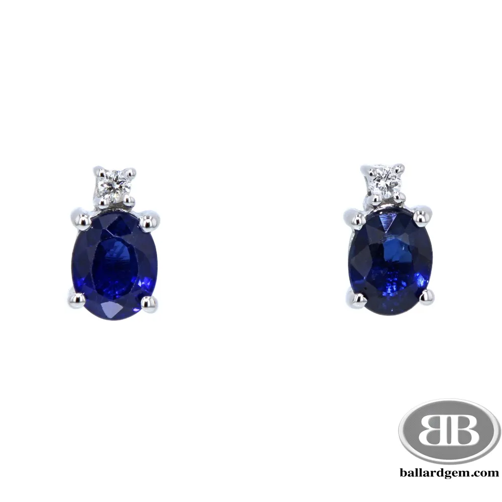 14K white gold oval sapphire & diamond studs $275 Ballard & Ballard Fountain Valley, CA