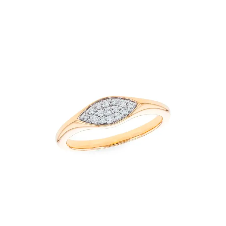 Gold ring with a marquise-shaped diamond cluster, available at Ballard & Ballard.