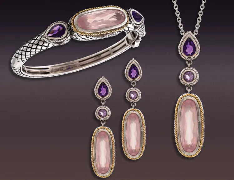 Andrea Candella Vintage themed designs with gold accents on sterling silver. Various gemstones and pricepoints.  Baxters Fine Jewelry Warwick, RI