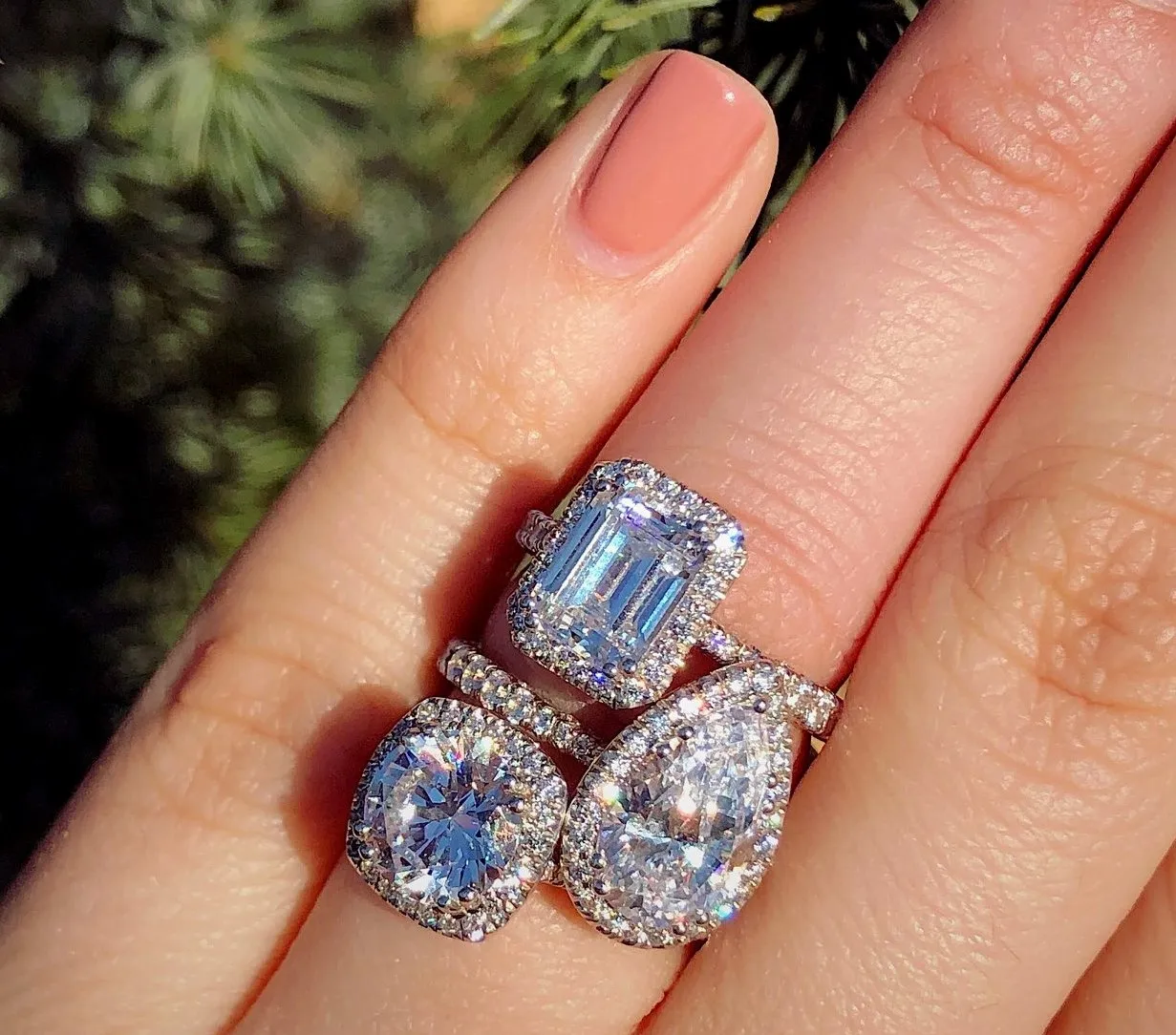 A Model Wearing Three Diamond Rings