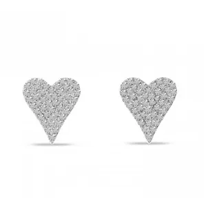 14K White Gold Small Diamond Heart Post Earrings