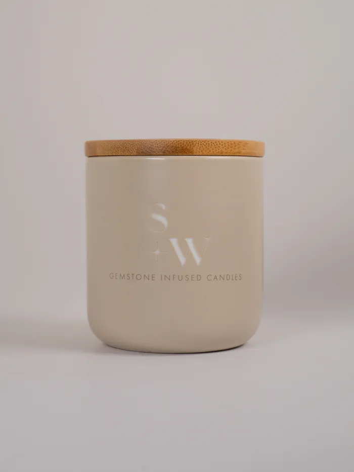 A Stone and Wick gemstone-infused candle