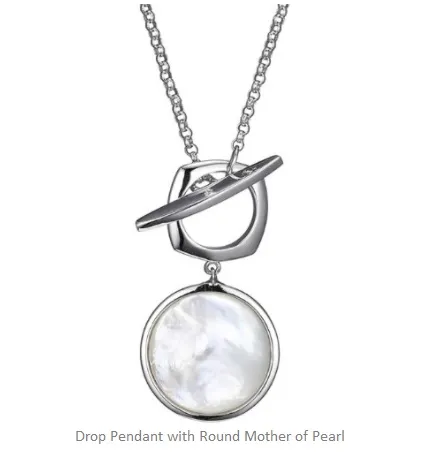 elle brand drop pendant with round mother of pearl necklace