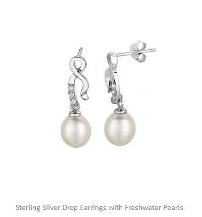 sterling silver drop earrings with freshwater pearls for bridesmaid