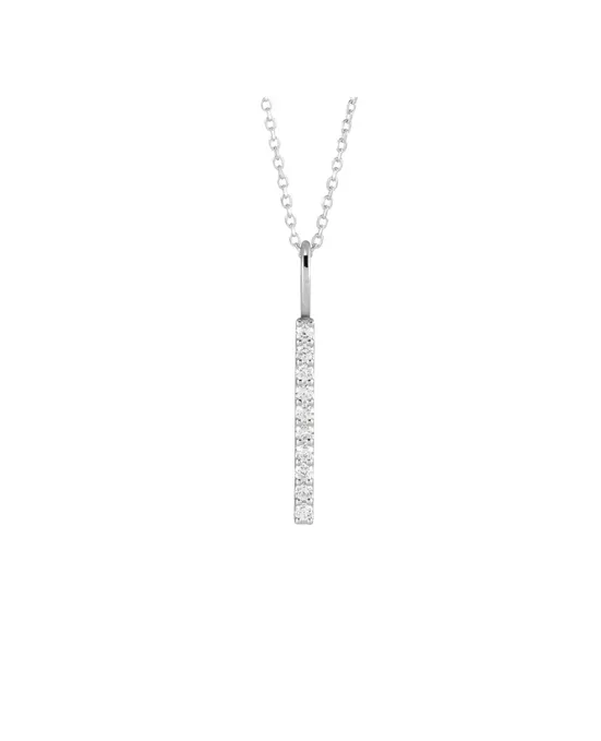 Silver pendant necklace with a vertical bar design, adorned with sparkling diamonds. Shop at Bethany's Jewelry in Wellsboro.