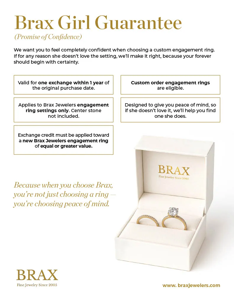 Promise of Confidence Custom Engagement Ring Guarantee Warranty Brax Jewelers Newport Beach, CA