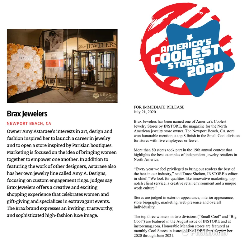 Read article: BRAX JEWELERS NAMED ONE OF AMERICA'S COOLEST STORES!