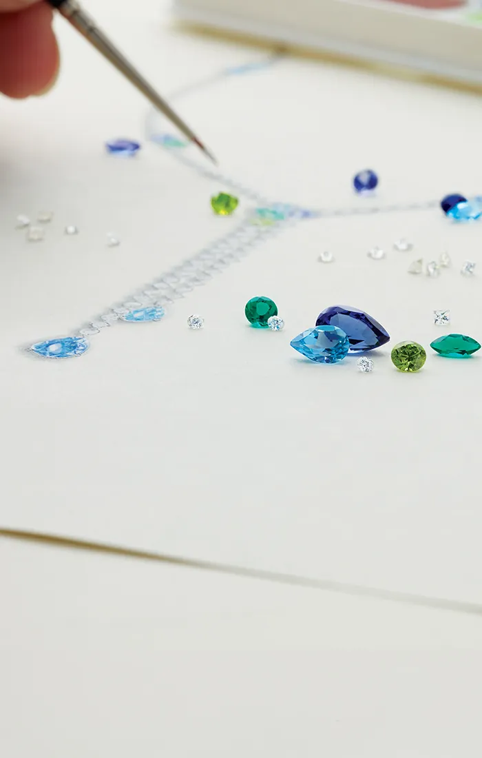 Custom gemstone jewelry design process with loose gems at Canton Jewelry.