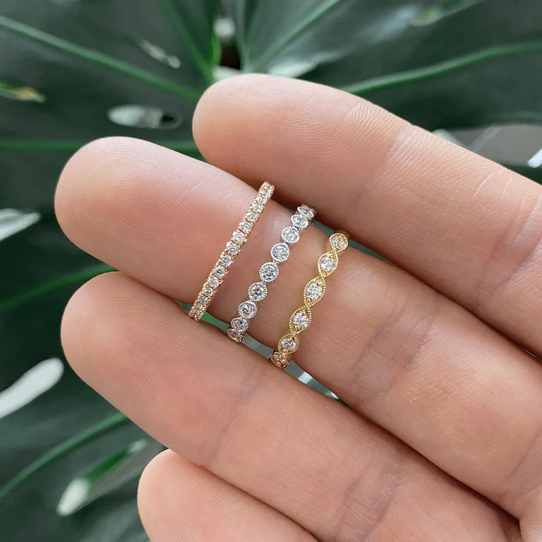 Rose, White, and Yellow Gold Diamond Anniversary Bands