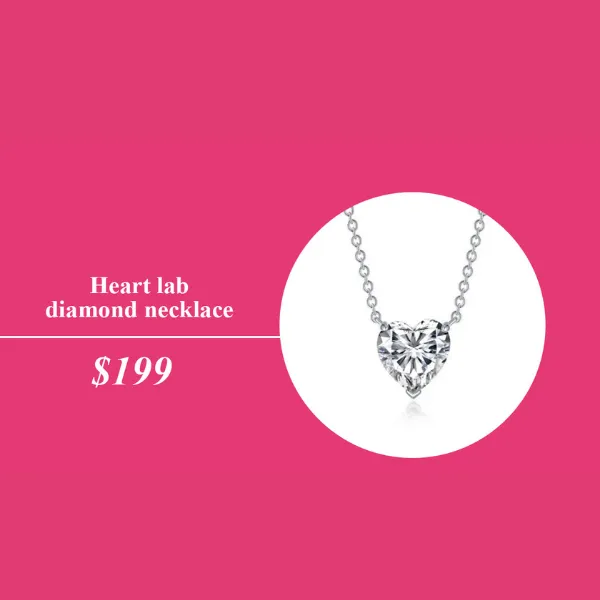 Heart-shaped lab diamond necklace priced at $199. Click to view details at Carroll / Ochs Jewelers.