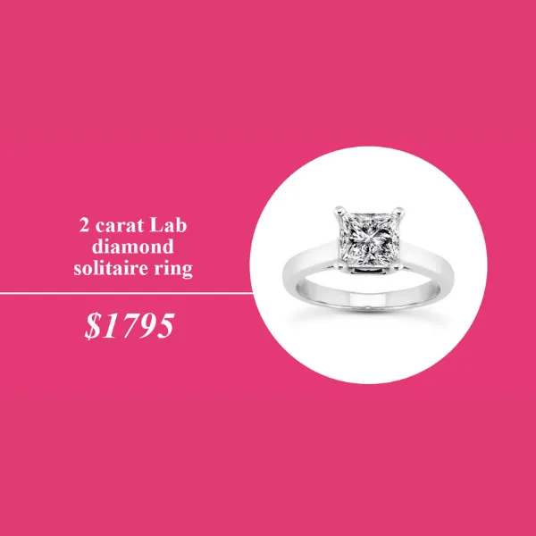 2 carat lab diamond solitaire ring priced at $1795. Click to contact Carroll / Ochs Jewelers for more details.