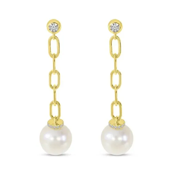 14K Yellow Gold Link Pearl Earrings