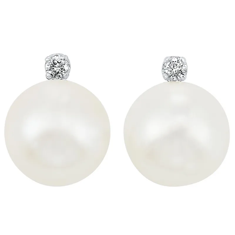 14KT White Gold& Diamond Akoya Pearl Stud Earrings
