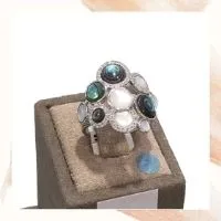 Item H – Frederic Sage 14k white gold abalone, mother of pearl, and diamond ring