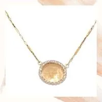 Item R – 14k yellow gold Florentine disc and diamond frame necklace, 19-inch