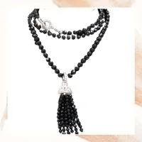 Item S – Judith Ripka 36-inch onyx bead necklace with sterling toggle and onyx tassel with white sapphire accents