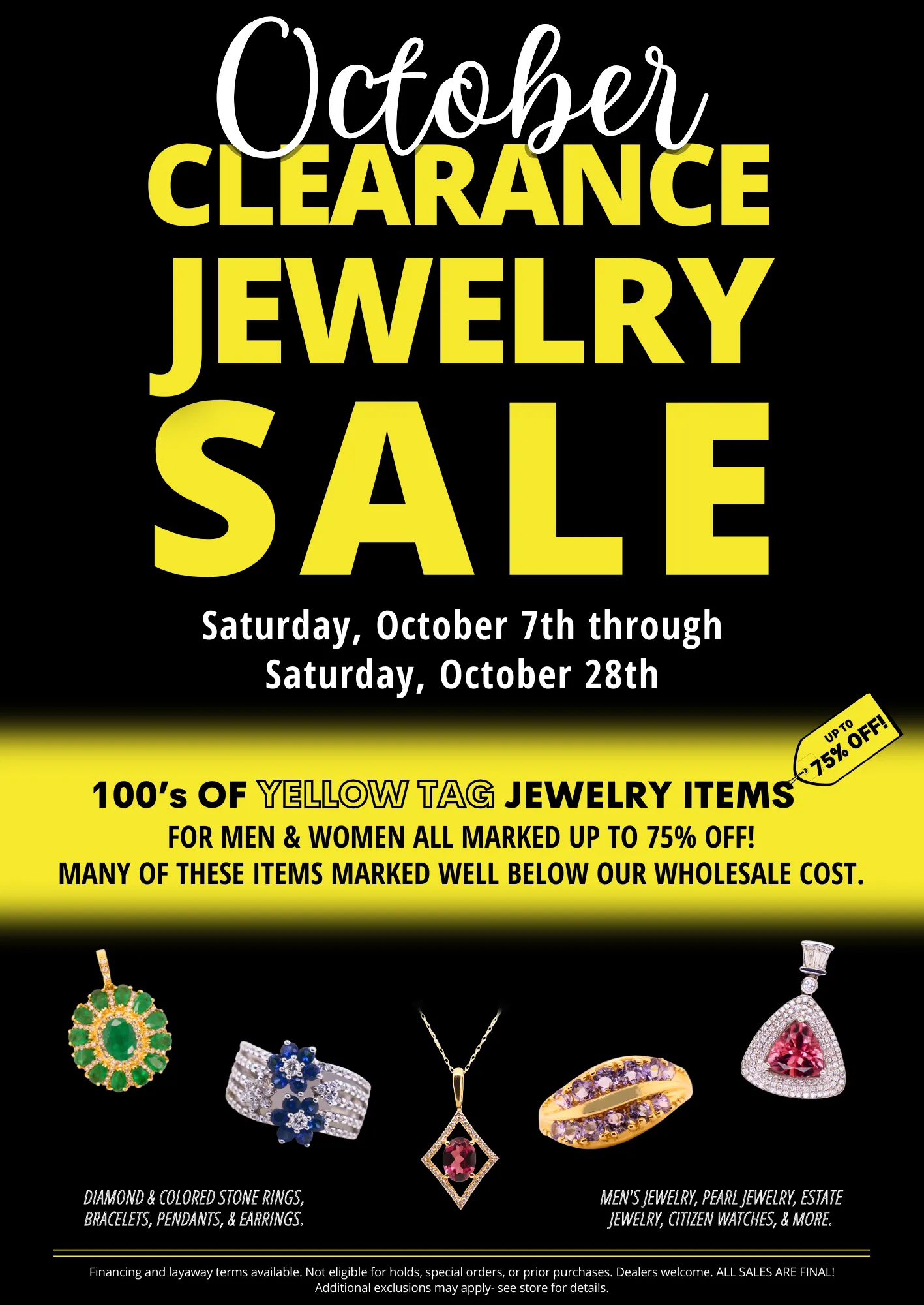 Join us for the October Clearance Sale with jewelry up to 75% off! At Classic Creations in Venice, FL.