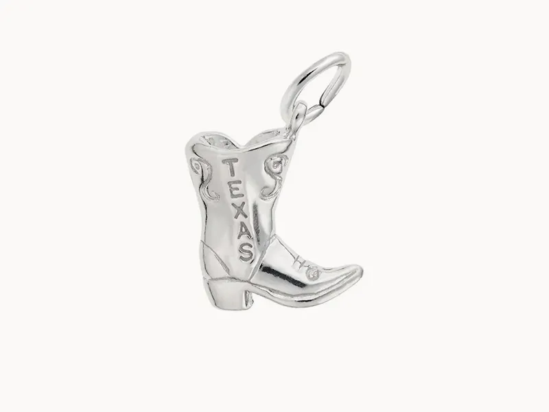 Silver cowboy boot charm with 