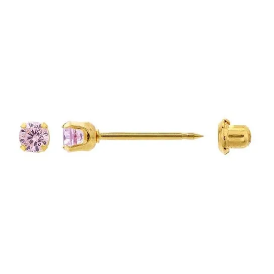14k yelLow gold pink cubic zirconia piercing earrings  Conti Jewelers Endwell, NY