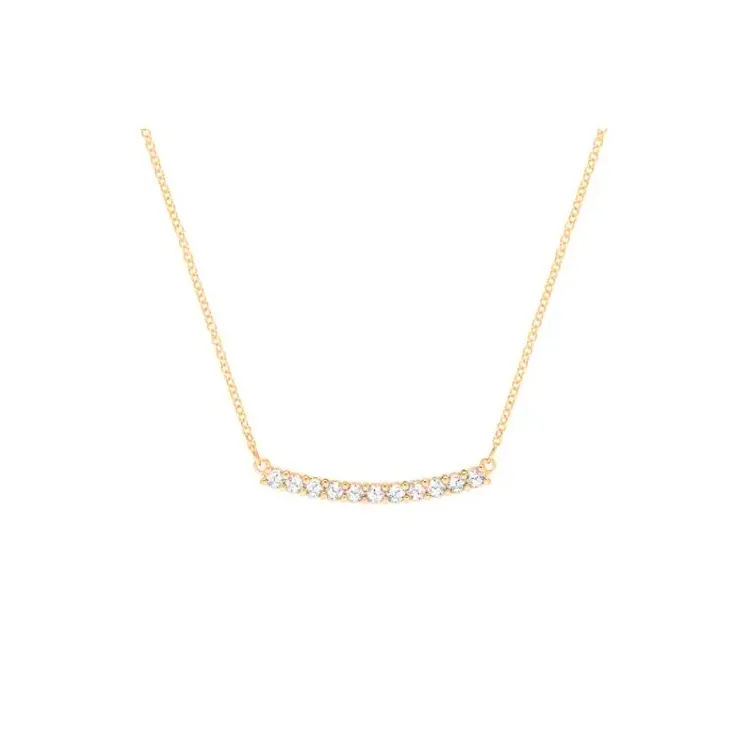 Gold necklace with a curved row of sparkling stones.