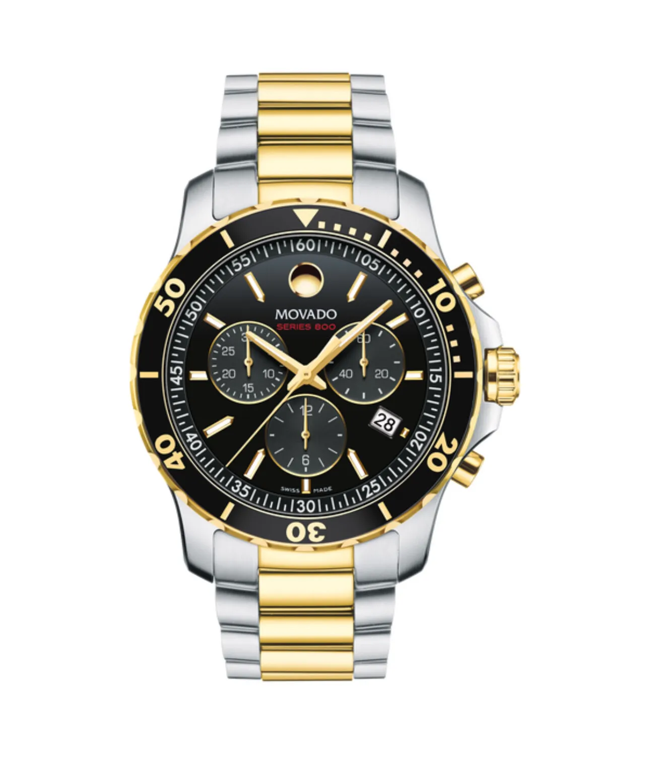 Gold watch with a white face and diamond accents. Click to shop our collection of watches at Cozzi Jewelers.