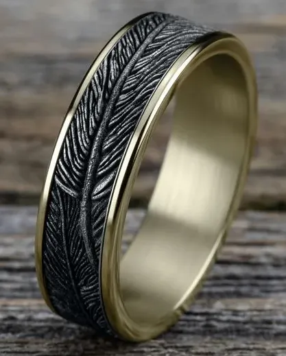 Stylish gold wedding band with diamonds by Lashbrook. Click to explore more at Dahlkemper's Jewelry Connection.