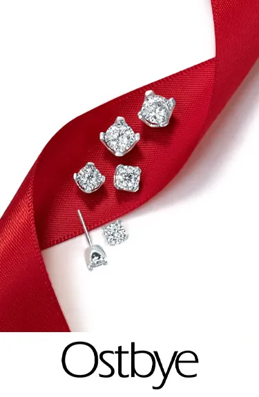 Ostbye jewelry displayed on red ribbon; click to explore more Ostbye designs at Dahlkemper's Jewelry Connection.