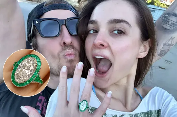 Vivid Verdant Halo Marks Charlotte Lawrence's Expressive Engagement Ring