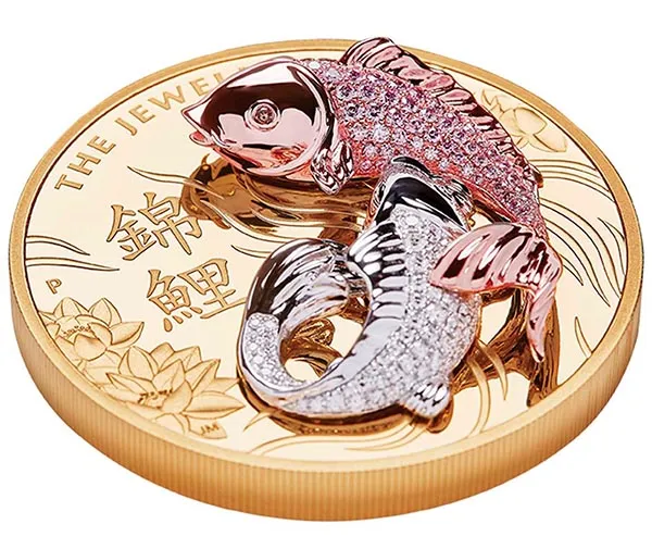 Two Diamond-Embellished Koi Adorn The Perth Mint's Latest 3D 'Jewelled' Coin