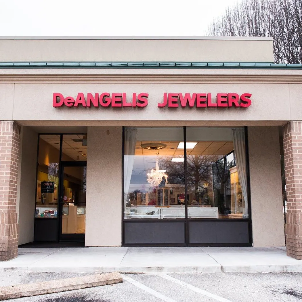 DeAngelis Jewelers storefront in Germantown, showcasing fine jewelry and engagement rings.