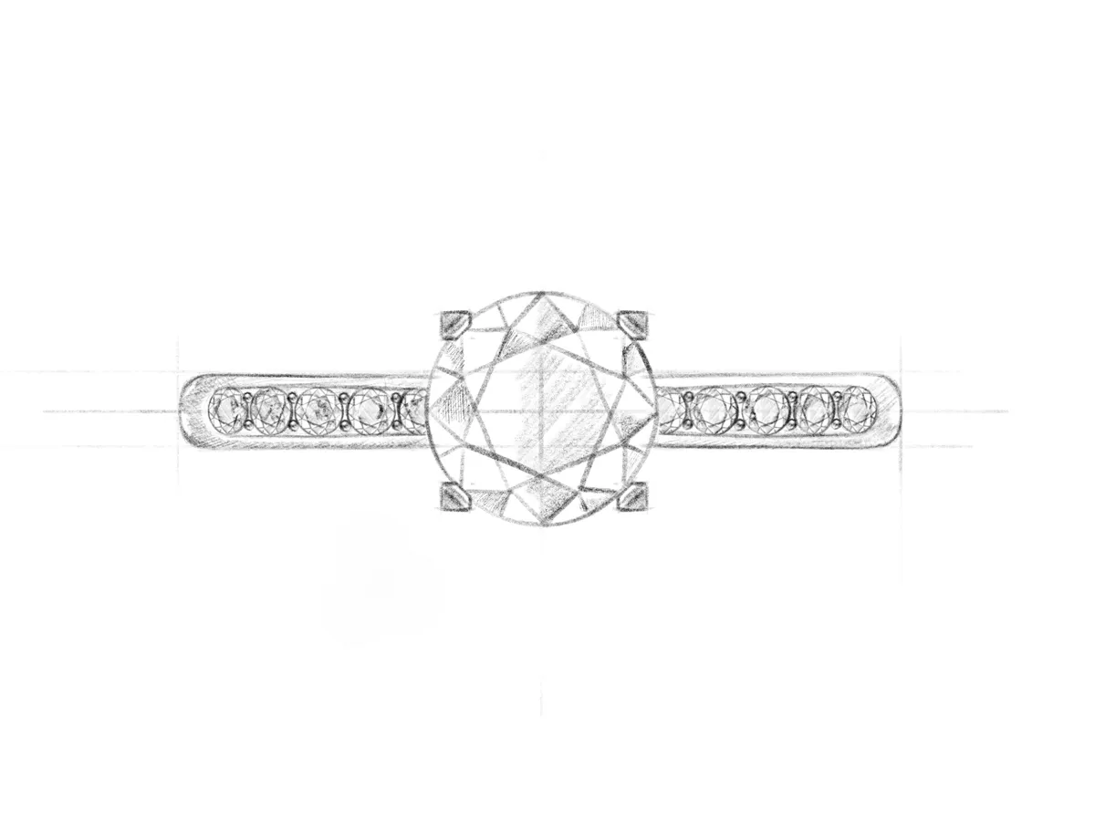 Step 2: Concept We take the information discussed in the consultation and craft a detailed sketch of your vision, gathering all the desired details and capturing it for your approval before moving forward. DErrico Jewelry Scarsdale, NY