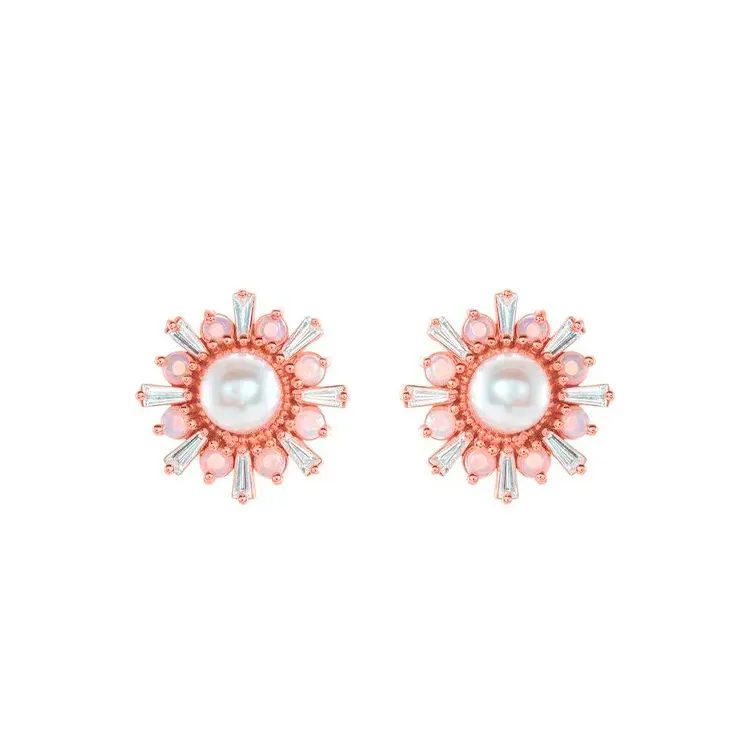 Pink and pearl flower-shaped earrings from D'Errico Jewelry.