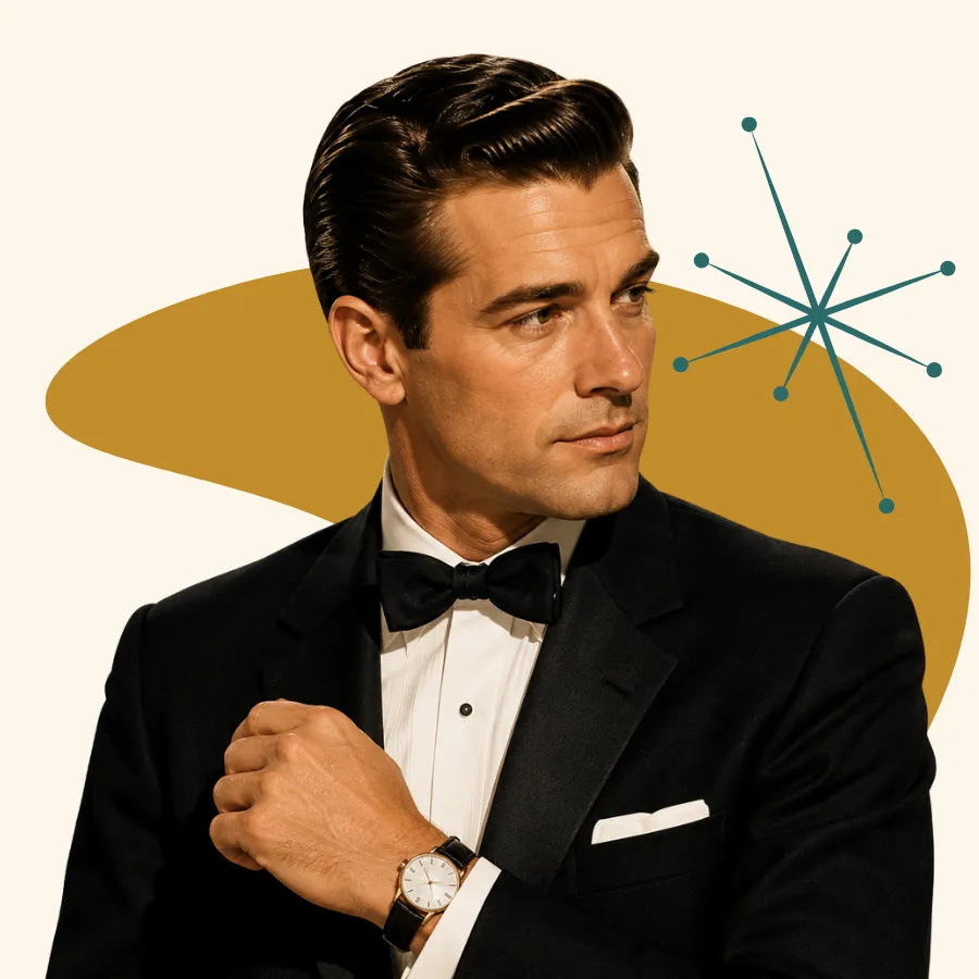 mid century modern man wearing a watch
