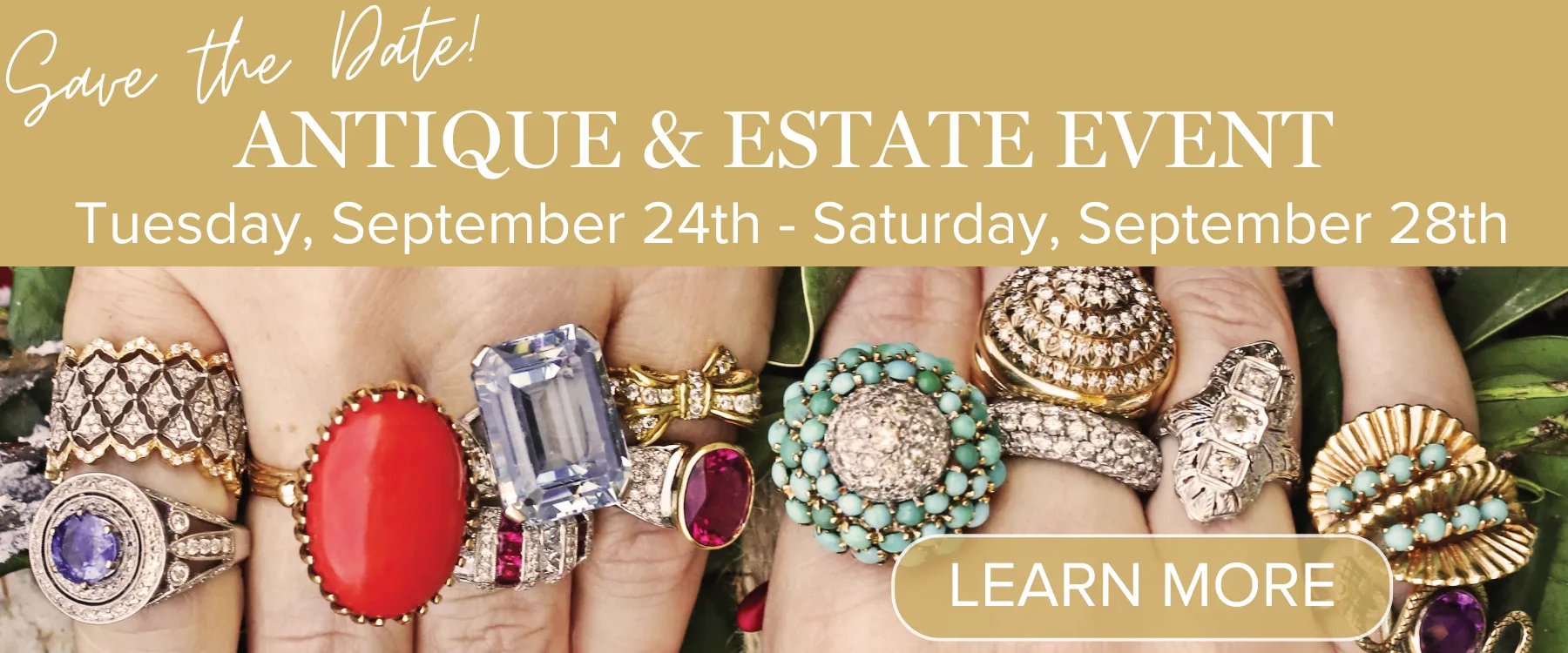 save the date for antique and estate event Tuesday, September 24th through Saturday, September 28th