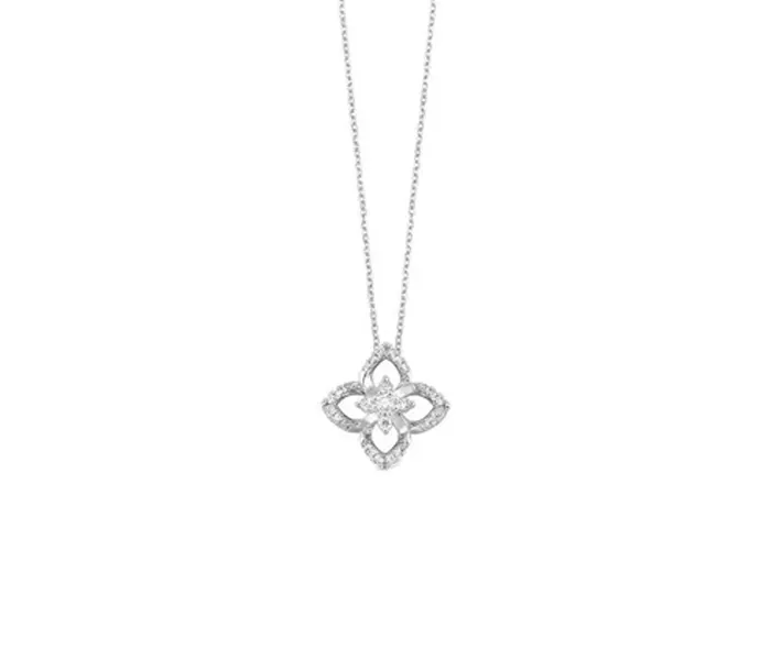 Silver floral pendant necklace with sparkling accents, perfect for gifting.