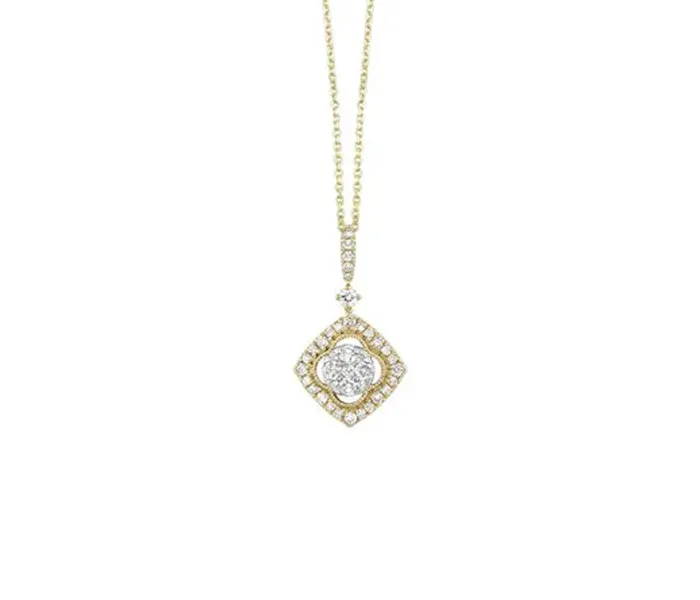 Elegant diamond pendant necklace with a gold chain, perfect for special occasions.