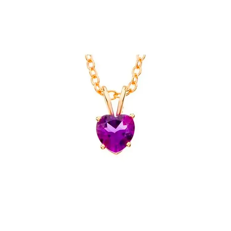 Gold chain necklace featuring a heart-shaped purple gemstone pendant.