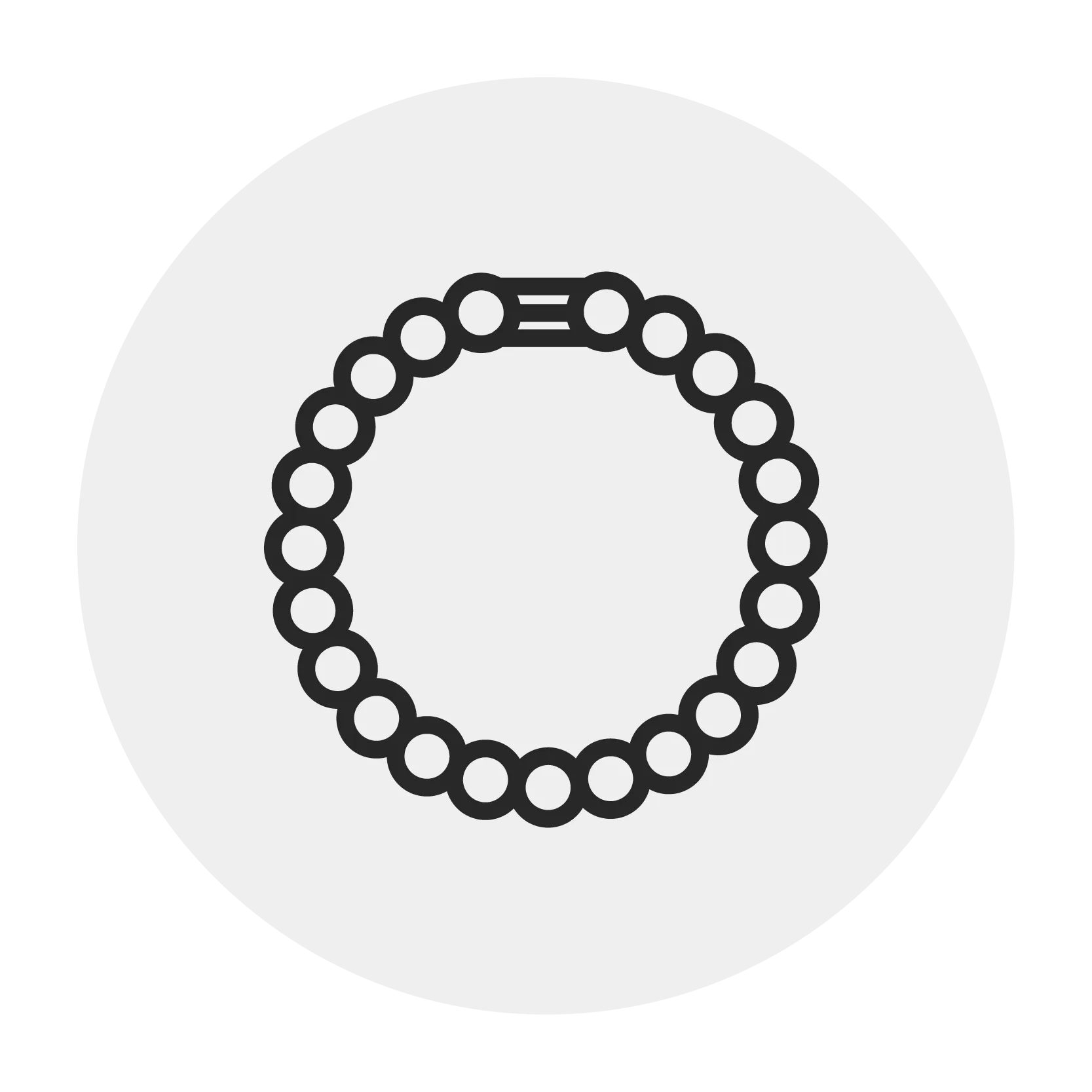 Outline of a pearl bracelet on a light background, representing pearl restringing services