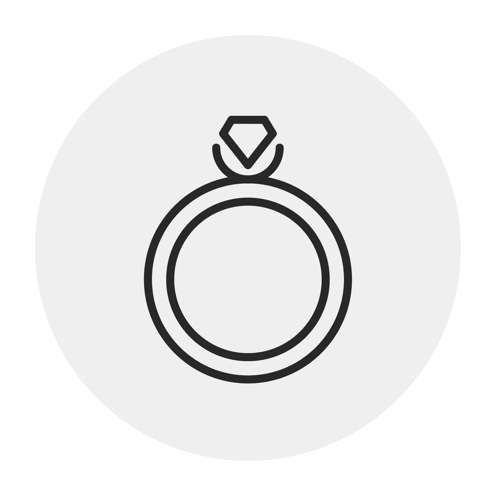 Outline of a diamond engagement ring, representing repairing the tip and prongs of jewelry.