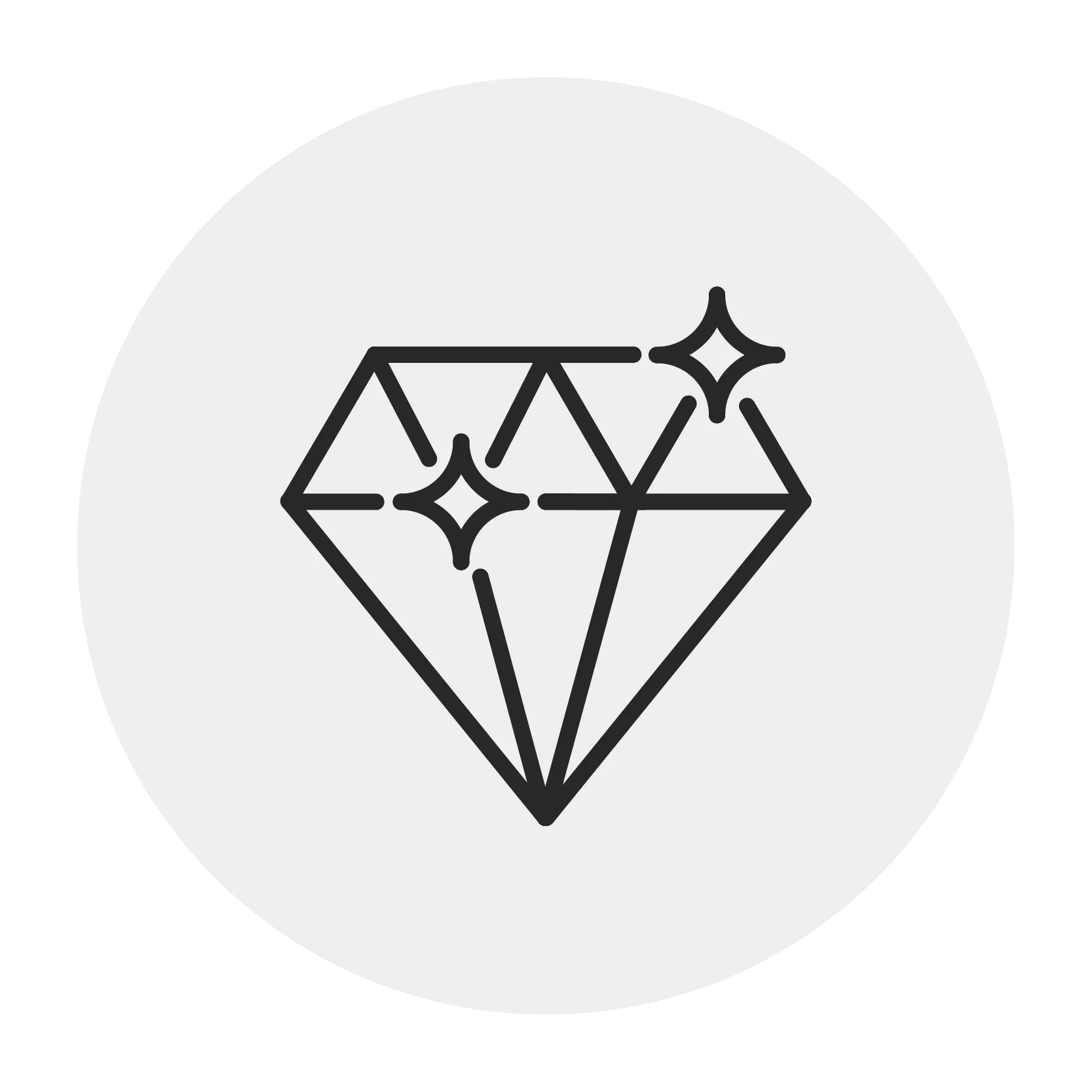 Stylized diamond icon with sparkles, representing diamond and other jewelry education.