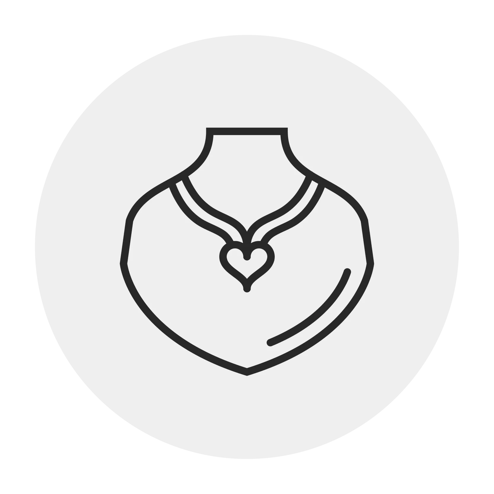 Outline of a necklace with a heart pendant, representing memory jewelry.