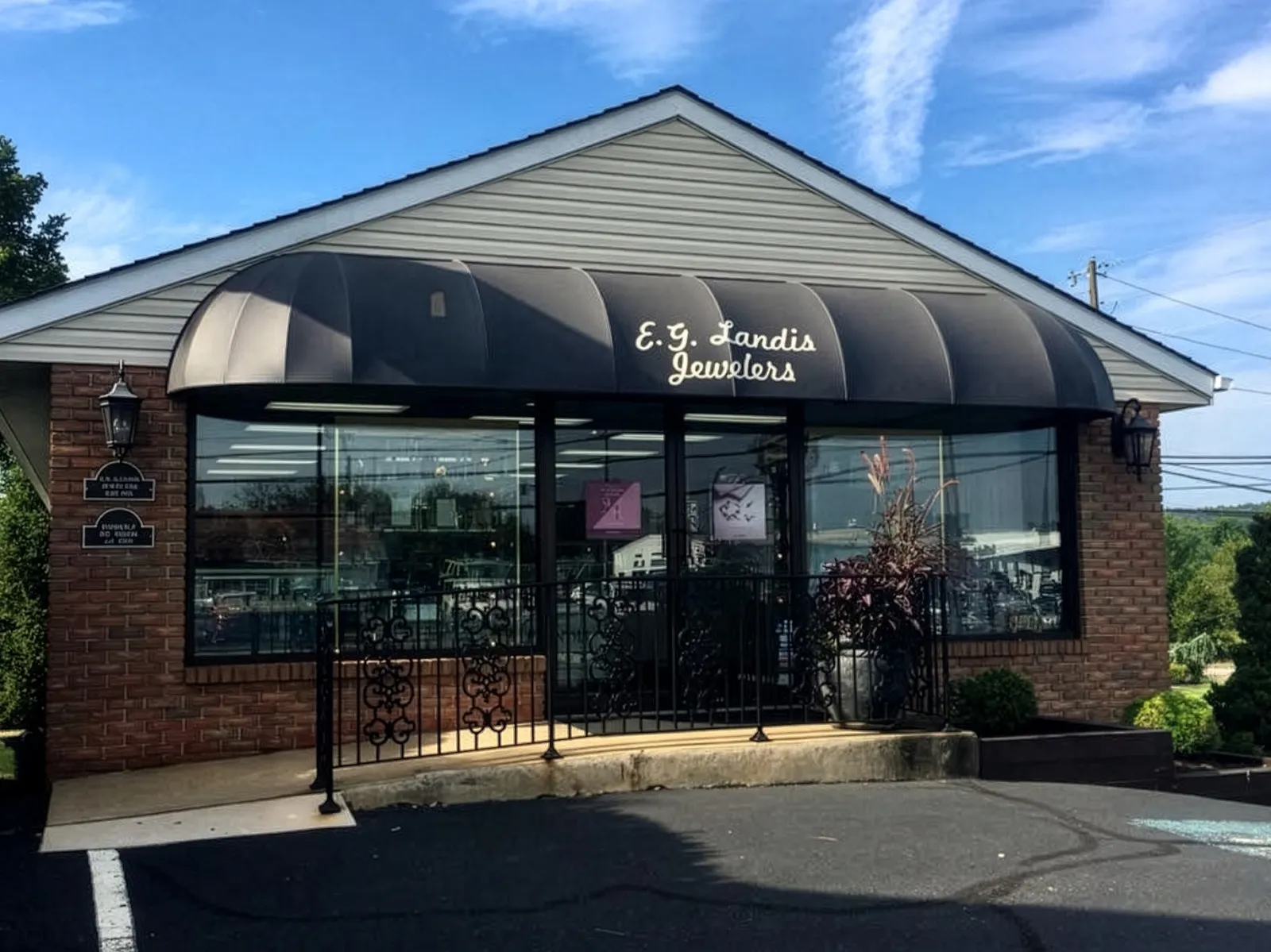 E.G. Landis Jewelers storefront in Gilbertsville, showcasing fine jewelry and engagement rings.