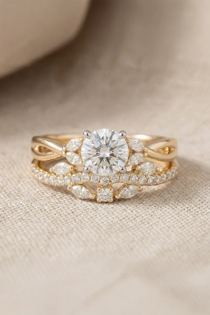 Close-up of a woman's hand wearing a stylish rose gold ring.