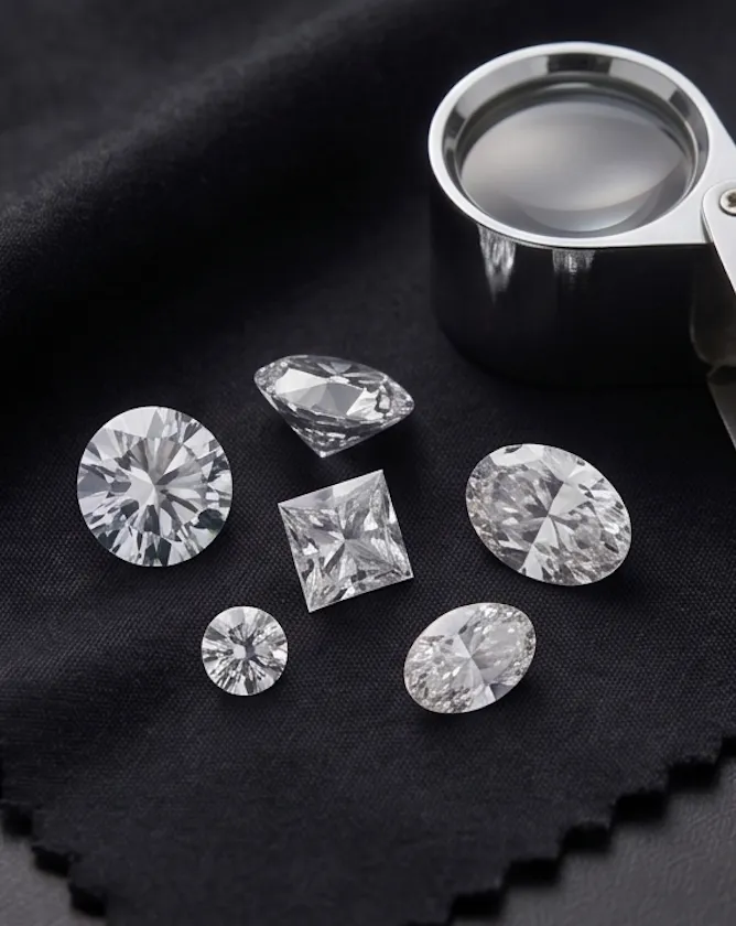 Loose diamonds on a white background