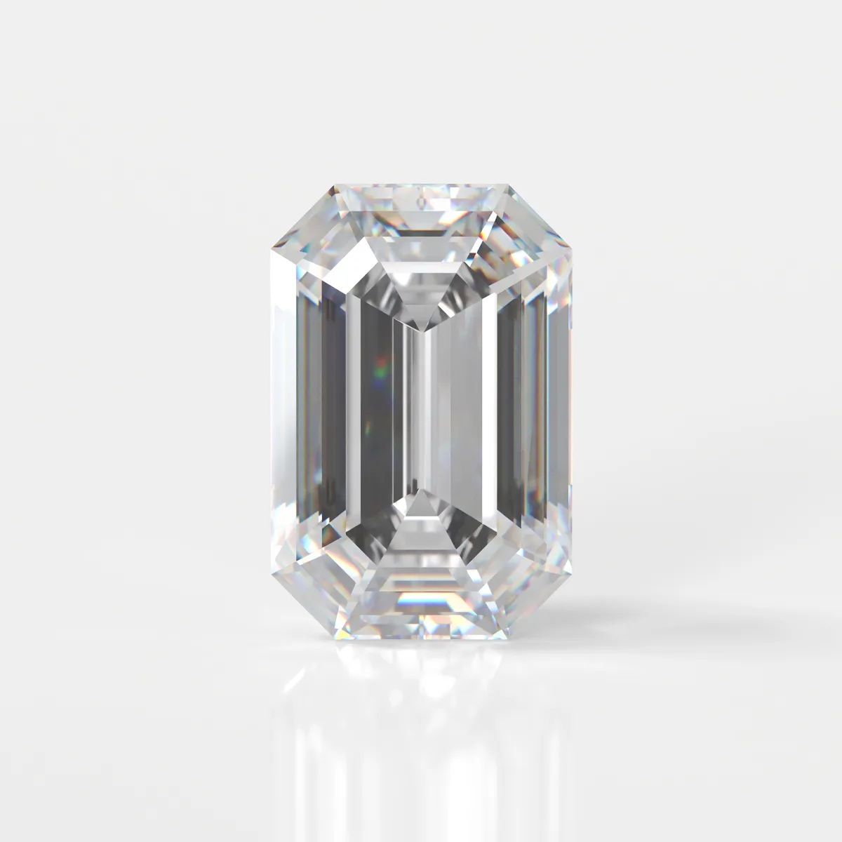 Lab-grown diamond in an emerald cut, showcasing clarity and brilliance.