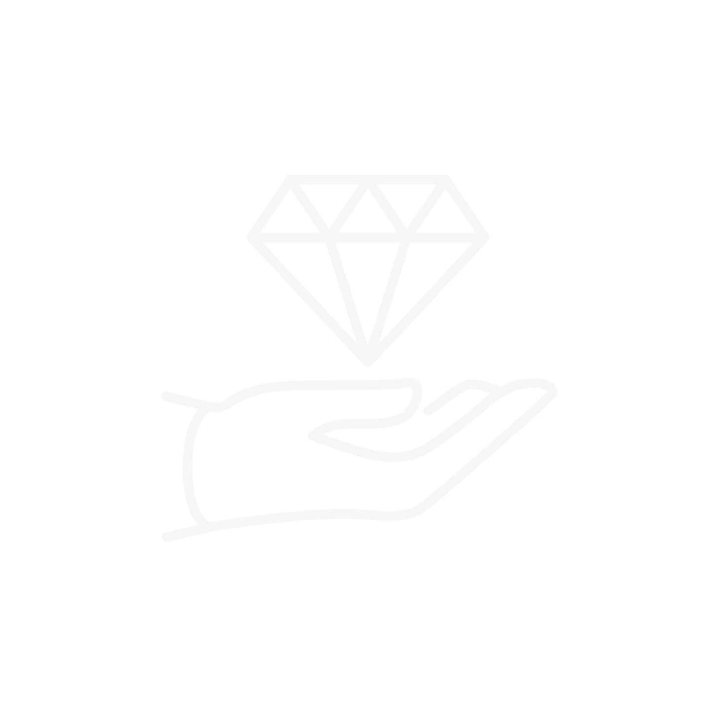 Hand holding a diamond, symbolizing Flora Gems' Rock Solid Diamond Warranty.