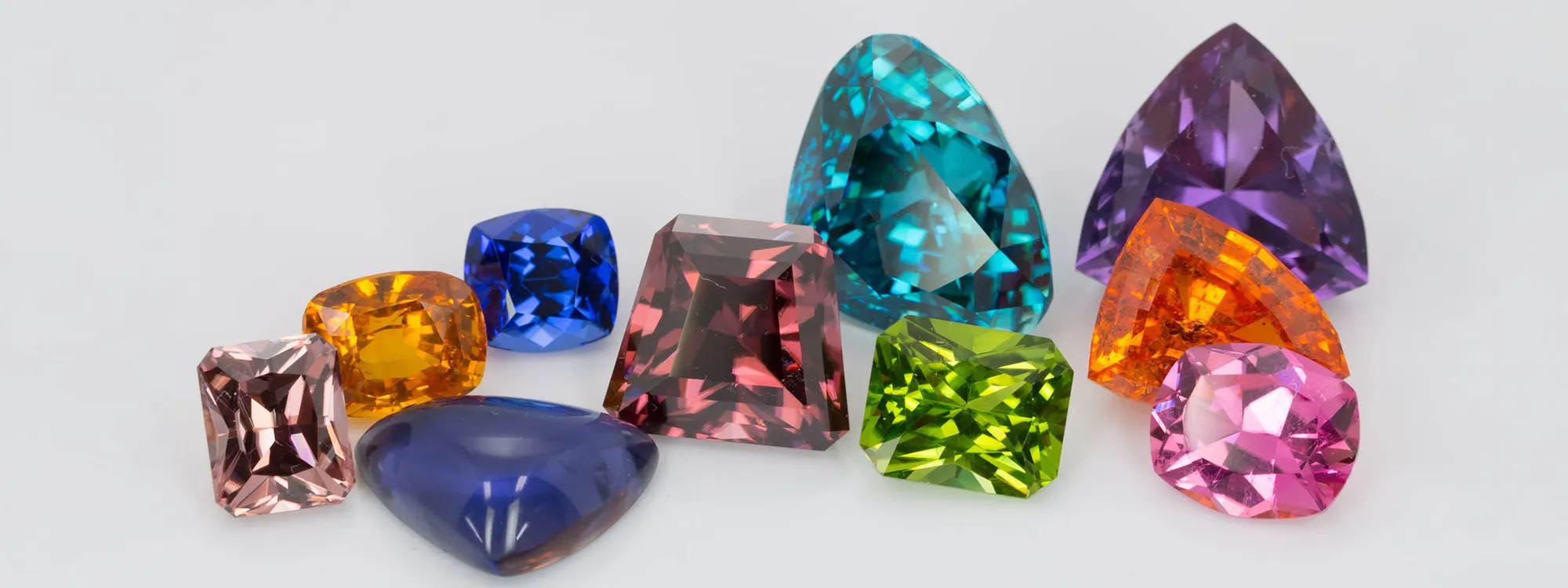 Loose colored gemstones including sapphire, ruby and garnet at Flora Gems in Decatur, Illinois