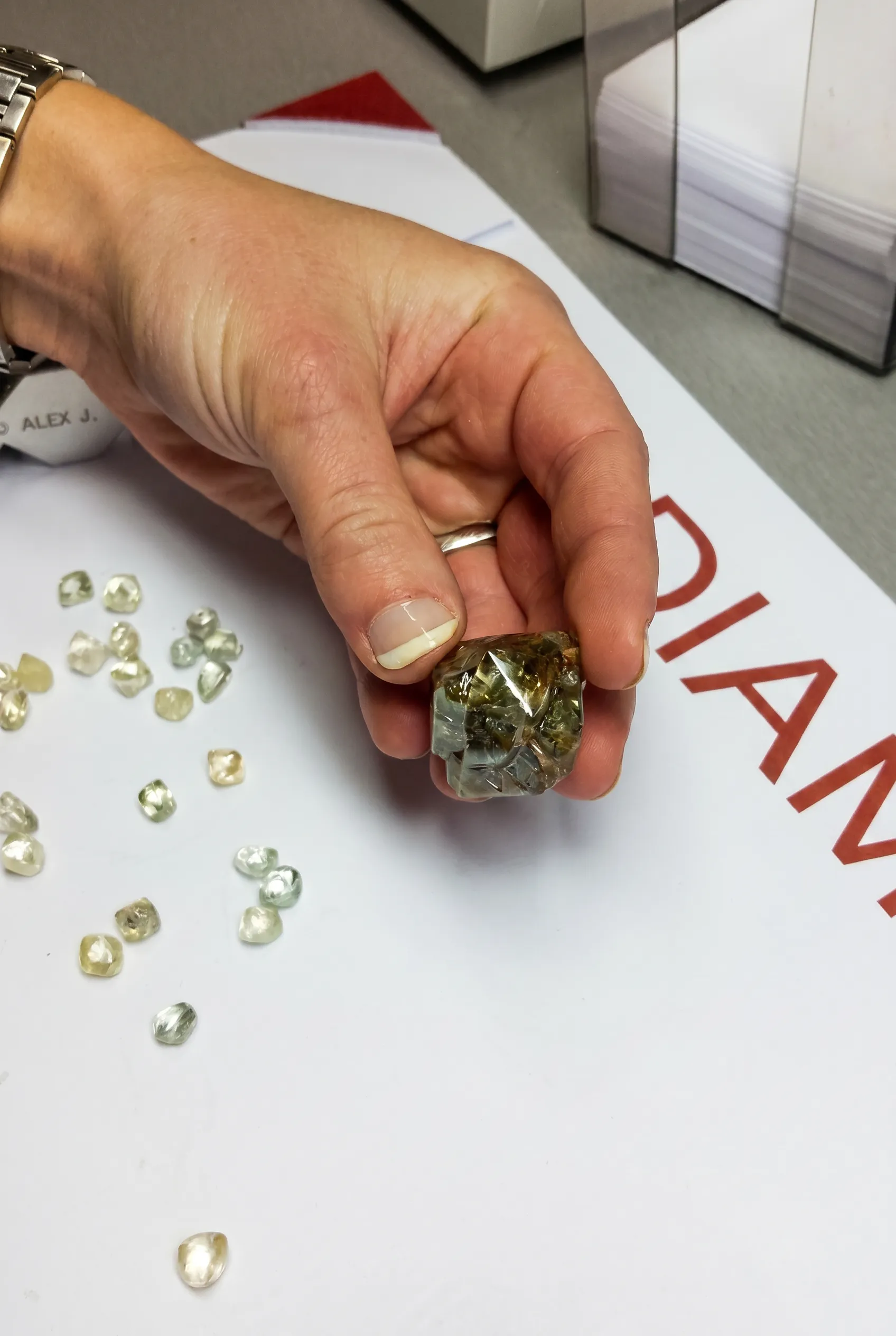 Reviewing a diamond parcel in Antwerp, Belgium