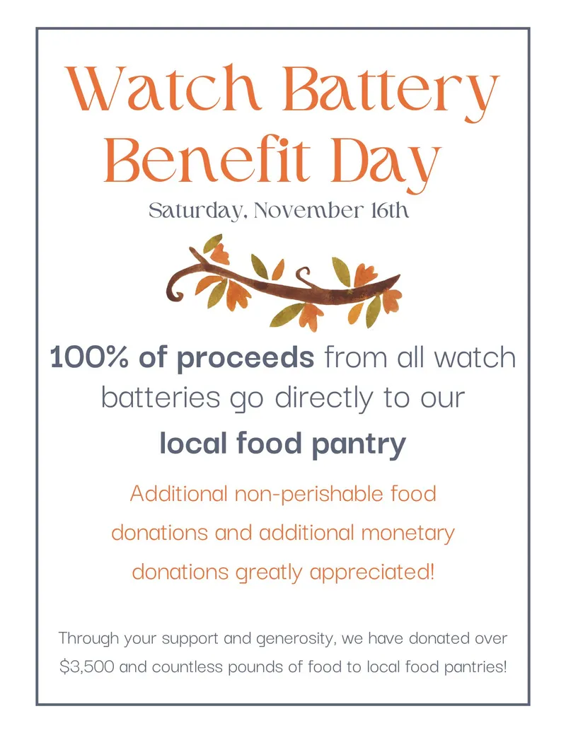 Read Article: Watch Battery Benefit Day + Food Drive 